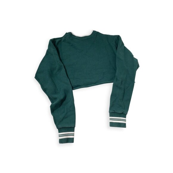 Moussy Tokyo Green Cropped Sweatshirt With Striped Cuffs & Collar Free Size 100% - Picture 4 of 10